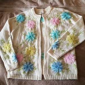Vintage Mod 70's Silk Wool Grandma Floral Sweater